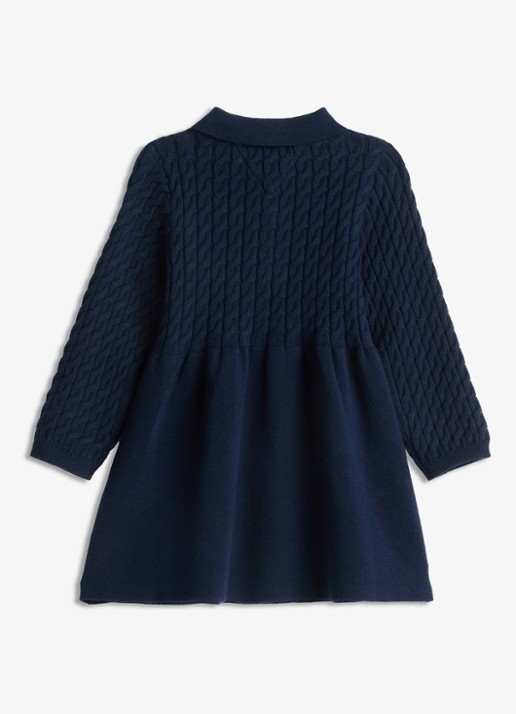 Tommy Hilfiger Kabelgebreide jurk met logoborduring - achterkant donkerblauw