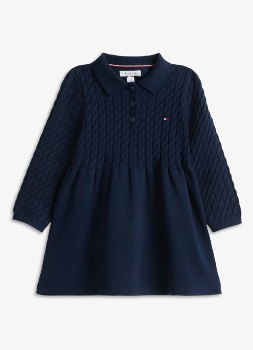 Tommy Hilfiger Kabelgebreide jurk met logoborduring - voorkant 2 donkerblauw