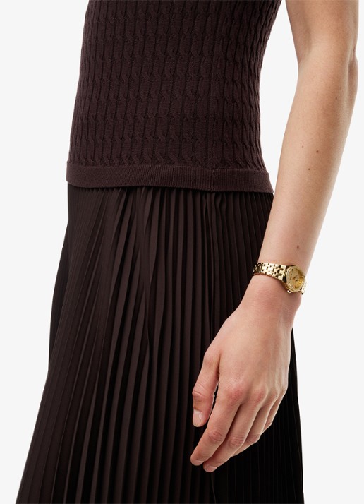 Tommy Hilfiger Kabelgebreide midi jurk met plooien  - detail 5 chocoladebruin