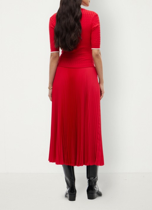 Tommy Hilfiger Kabelgebreide midi jurk met plooien  - achterkant 3 rood