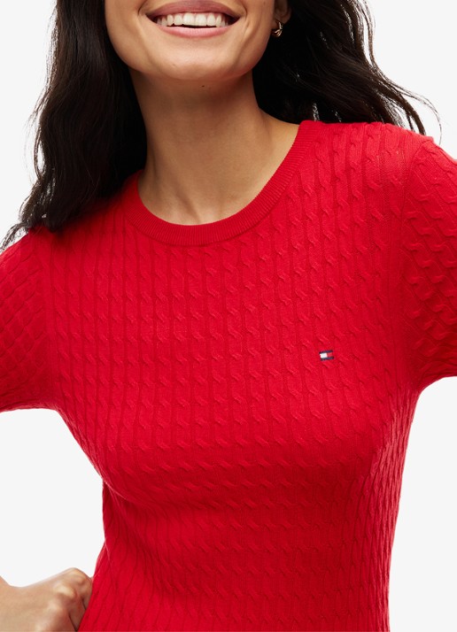 Tommy Hilfiger Kabelgebreide midi jurk met plooien  - detail 2 rood