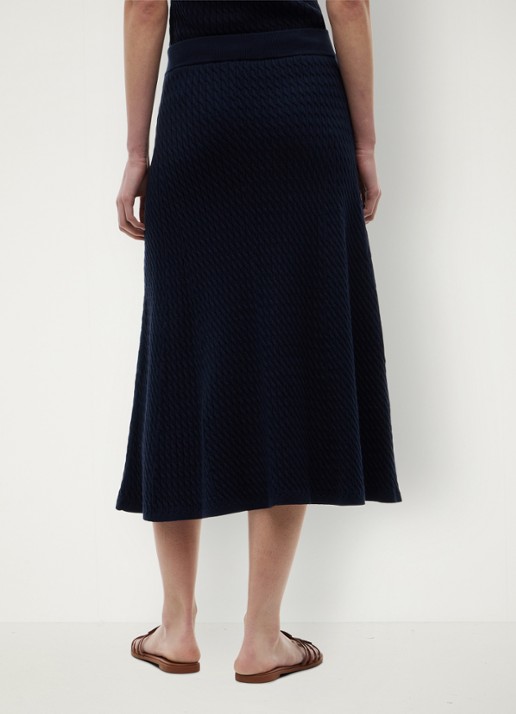 Tommy Hilfiger Kabelgebreide midi rok met logoborduring - achterkant 3 donkerblauw