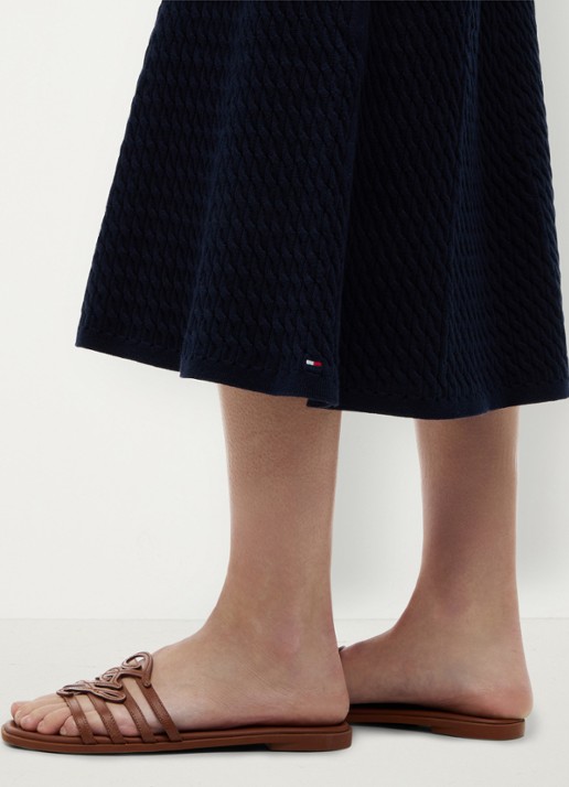 Tommy Hilfiger Kabelgebreide midi rok met logoborduring - detail 2 donkerblauw