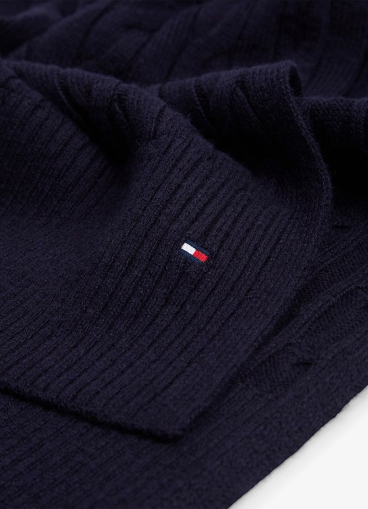 Tommy Hilfiger Kabelgebreide sjaal in lamswolblend - detail 2 blauwgrijs
