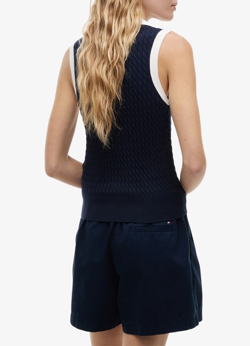 Tommy Hilfiger Kabelgebreide spencer met logo - achterkant donkerblauw