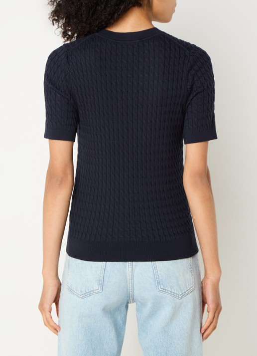 Tommy Hilfiger Kabelgebreide top met logoborduring - achterkant 5 donkerblauw