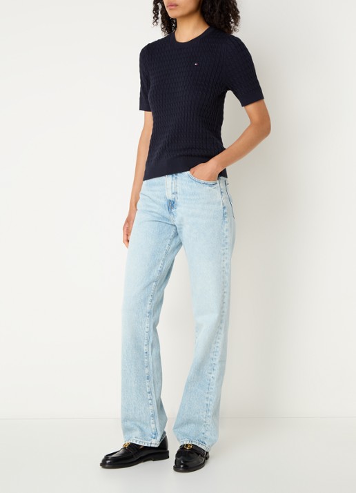 Tommy Hilfiger Kabelgebreide top met logoborduring - voorkant 4 donkerblauw