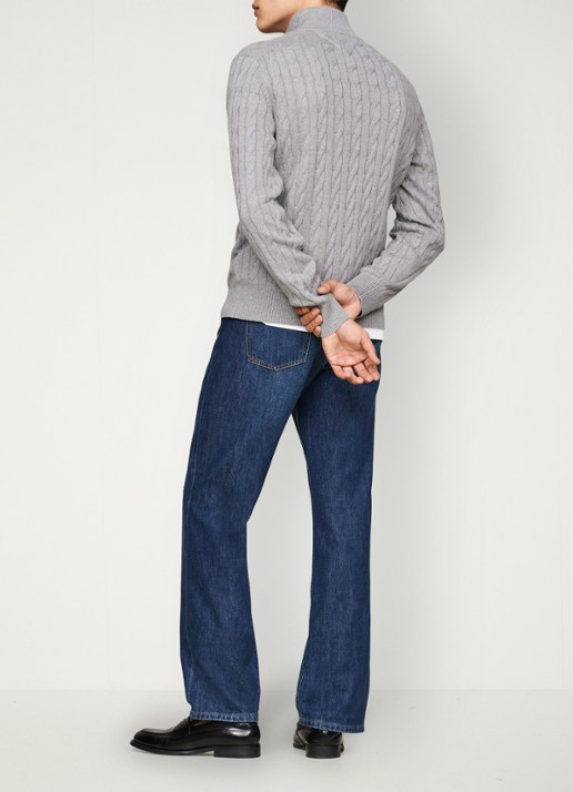 Tommy Hilfiger Kabelgebreide trui met halve rits en logo - achterkant 5 middengrijs