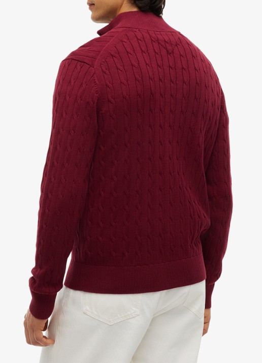 Tommy Hilfiger Kabelgebreide trui met halve rits en logo - achterkant 3 burgundy-vlp