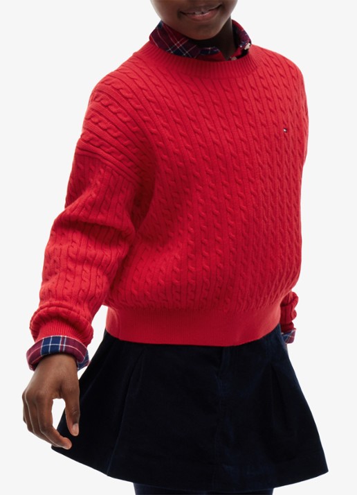 Tommy Hilfiger Kabelgebreide trui met logoborduring - detail red-xlg