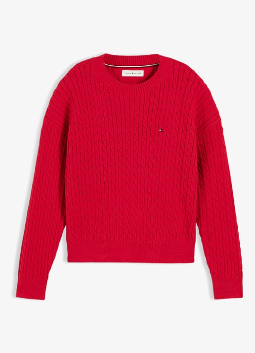 Tommy Hilfiger Kabelgebreide trui met logoborduring - voorkant 4 red-xlg