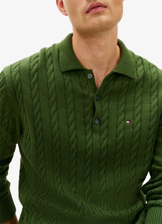 Tommy Hilfiger Kabelgebreide trui met polokraag en logoborduring - detail 4 donkergroen