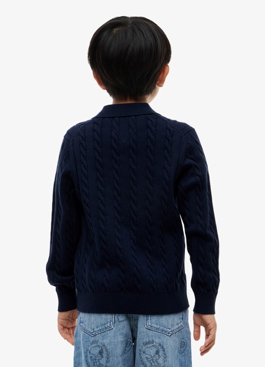 Tommy Hilfiger Kabelgebreide trui met polokraag - achterkant 5 donkerblauw