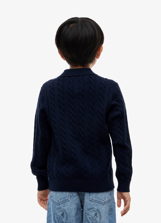 Tommy Hilfiger Kabelgebreide trui met polokraag - achterkant 6 donkerblauw