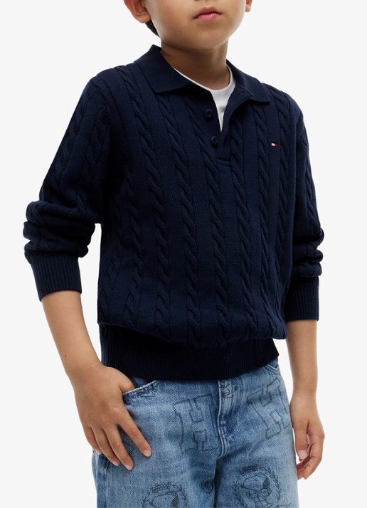 Tommy Hilfiger Kabelgebreide trui met polokraag - detail 3 donkerblauw