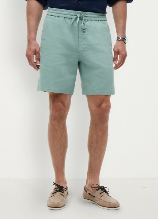 Tommy Hilfiger Korte broek in linnenblend - detail 4 aquablauw