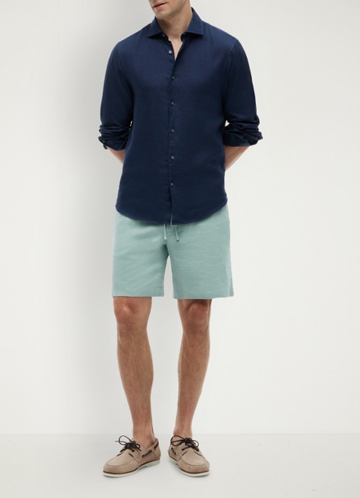 Tommy Hilfiger Korte broek in linnenblend - voorkant 3 aquablauw