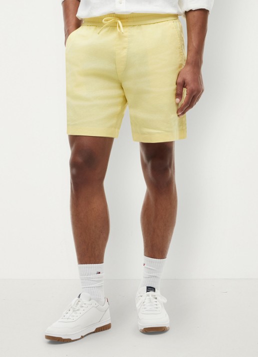 Tommy Hilfiger Korte broek in linnenblend - detail 2 geel
