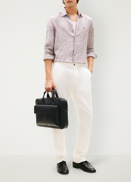 Tommy Hilfiger Laptoptas met logo en afneembare schouderriem - voorkant 2 zwart