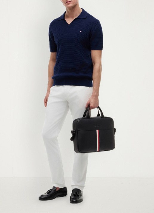 Tommy Hilfiger Laptoptas met logo - voorkant 5 diepzwart
