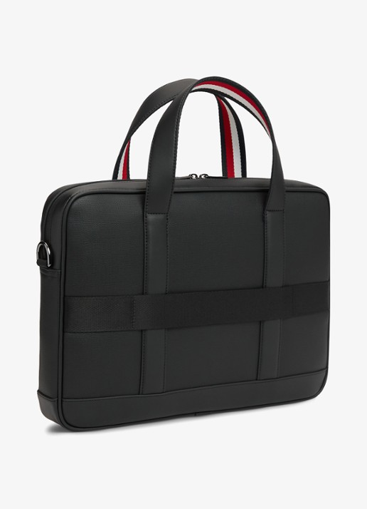 Tommy Hilfiger Laptoptas van canvas  - achterkant 5 zwart