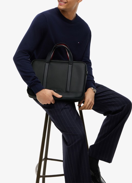 Tommy Hilfiger Laptoptas van canvas  - detail zwart