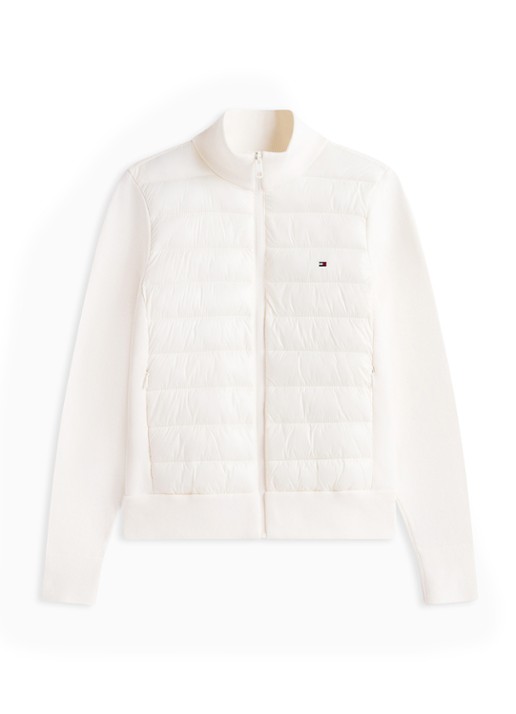 Tommy Hilfiger Lightweight gewatteerde jack met logo - voorkant ivoor