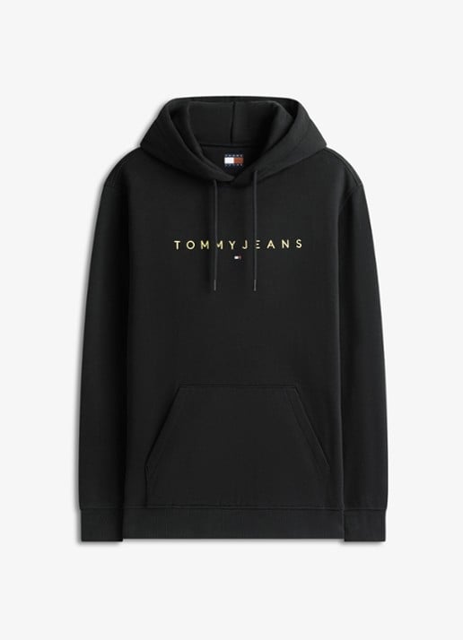 Tommy Hilfiger Linear Logo Embroidery Kangaroo Pocket Hoody - voorkant middengrijs
