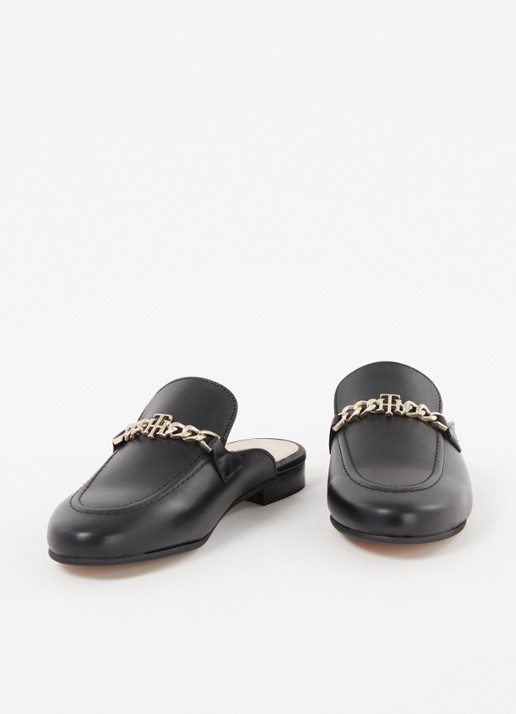 Tommy Hilfiger Loafer van leer met logo - detail zwart