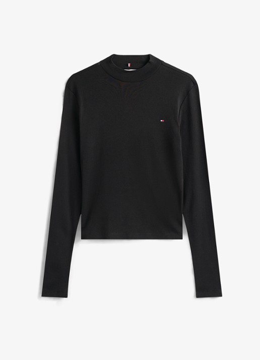 Tommy Hilfiger Longsleeve met col - voorkant zwart
