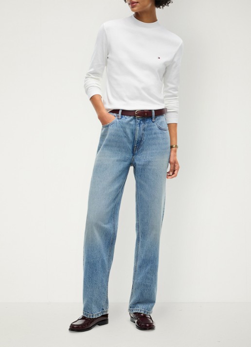 Tommy Hilfiger Longsleeve met col - voorkant 4 gebroken wit