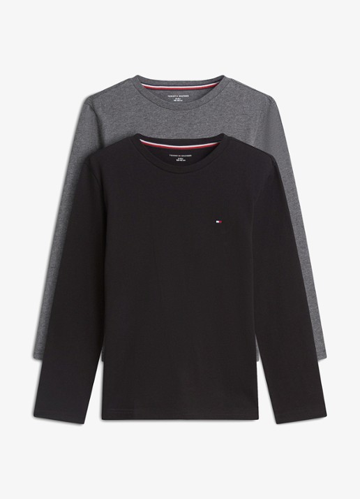 Tommy Hilfiger Longsleeve met logo in 2-pack - voorkant 5 black / dk grey heather-0s3