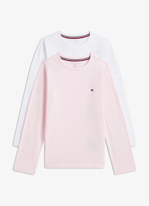 Tommy Hilfiger Longsleeve met logoborduring in 2-pack - voorkant 4 wit