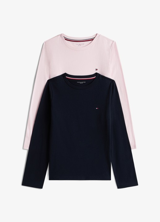 Tommy Hilfiger Longsleeve met logoborduring in 2-pack - voorkant 4 donkerblauw