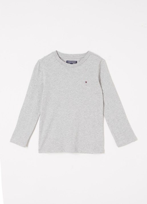 Tommy Hilfiger Longsleeve met logoborduring - voorkant lichtgrijs