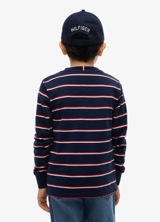 Tommy Hilfiger Longsleeve met streepdessin en logo  - achterkant donkerblauw