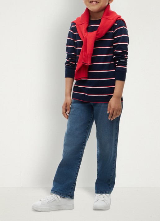 Tommy Hilfiger Longsleeve met streepdessin en logo  - voorkant 4 donkerblauw
