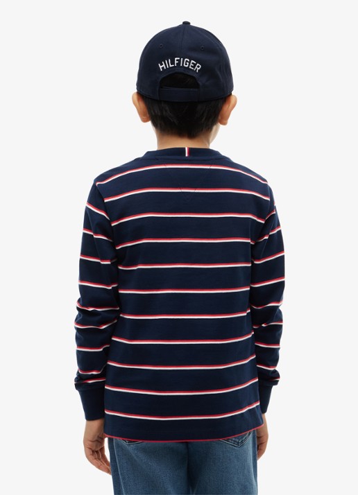 Tommy Hilfiger Longsleeve met streepdessin en logo  - achterkant 2 donkerblauw