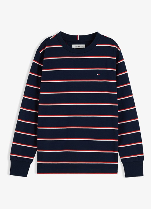 Tommy Hilfiger Longsleeve met streepdessin en logo  - voorkant 5 donkerblauw
