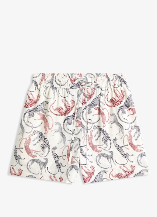 Tommy Hilfiger Loose fit korte broek van linnen met print en steekzakken - voorkant beige