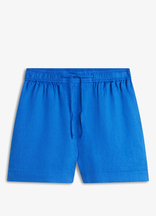 Tommy Hilfiger Loose fit korte broek van linnen met print en steekzakken - voorkant blauw