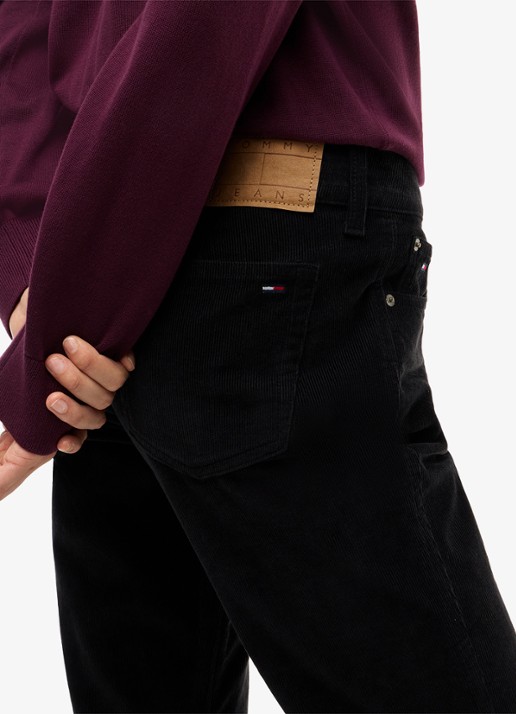 Tommy Hilfiger Low waist flared fit broek van corduroy  - detail 2 zwart