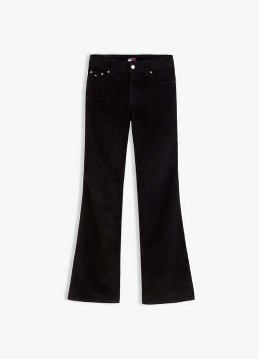 Tommy Hilfiger Low waist flared fit broek van corduroy  - voorkant 4 zwart