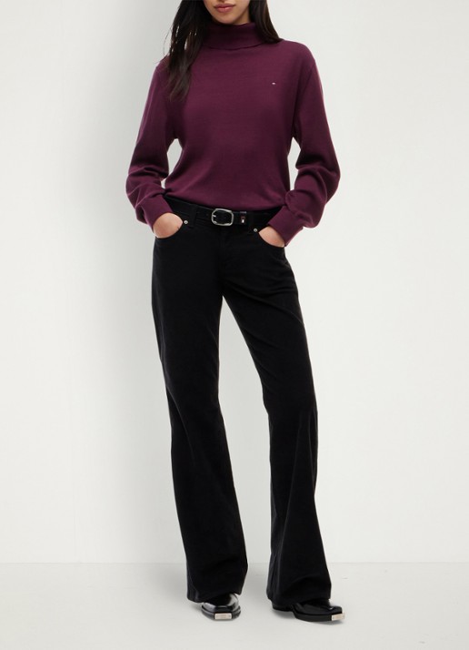Tommy Hilfiger Low waist flared fit broek van corduroy  - voorkant 5 zwart