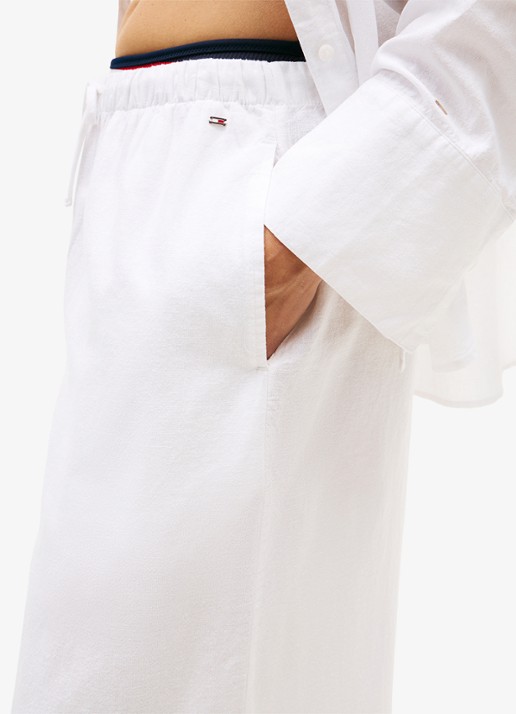 Tommy Hilfiger Low waist wide fit palazzo broek met logo - detail 3 wit