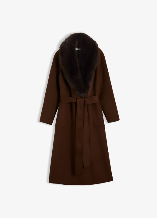 Tommy Hilfiger Mantel in wolblend met sjaalkraag van imitatiebont  - voorkant 5 bruin