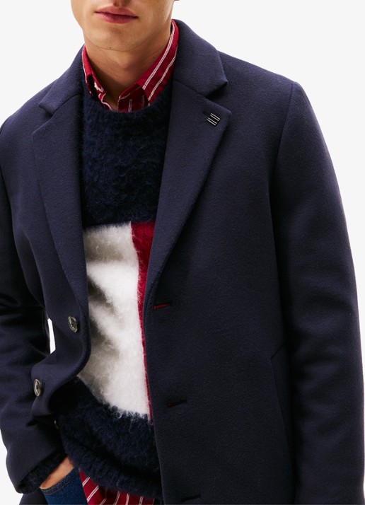 Tommy Hilfiger Mantel in wolblend met steekzakken - detail 3 blauw