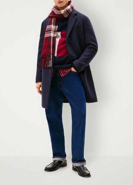 Tommy Hilfiger Mantel in wolblend met steekzakken - voorkant 2 blauw