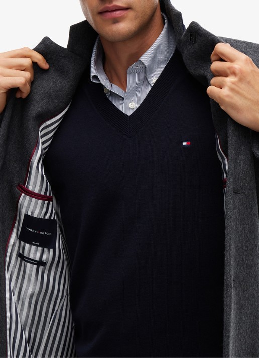 Tommy Hilfiger Mantel in wolblend met steekzakken - detail 2 dark grey heather-p4e