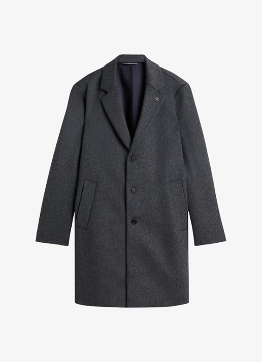 Tommy Hilfiger Mantel in wolblend met steekzakken - voorkant 5 dark grey heather-p4e